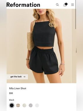 Reformation Mila Black Gray High-Waist Linen Shorts